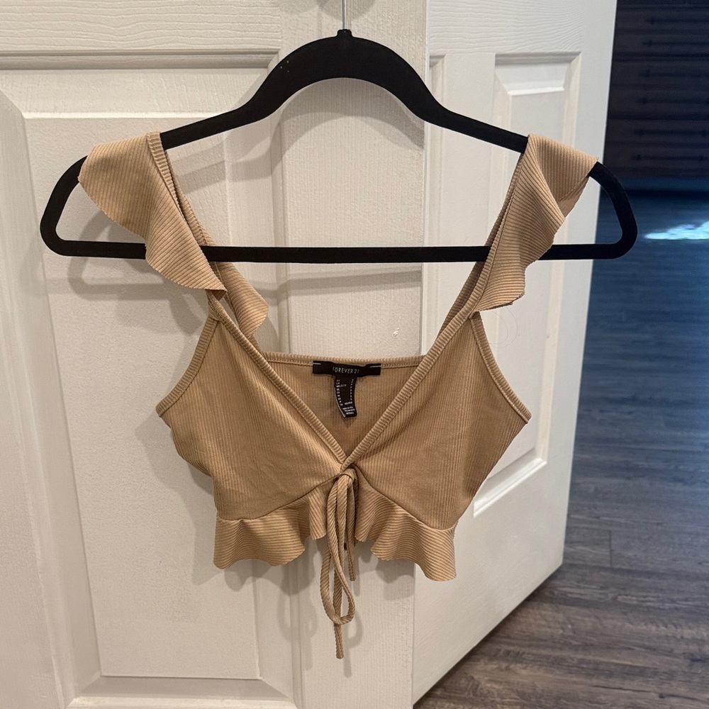 Forever 21 Beige Ruffle Strap Tank Top